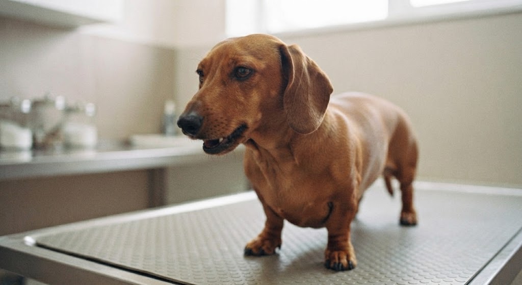 Zadýchaný pes počas vyšetrenia u veterinára